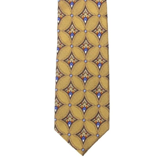 JOS A. BANK Signature Gold Guilded Art Deco Geometry Floral Men's Silk Neck Tie - Picture 2 of 3